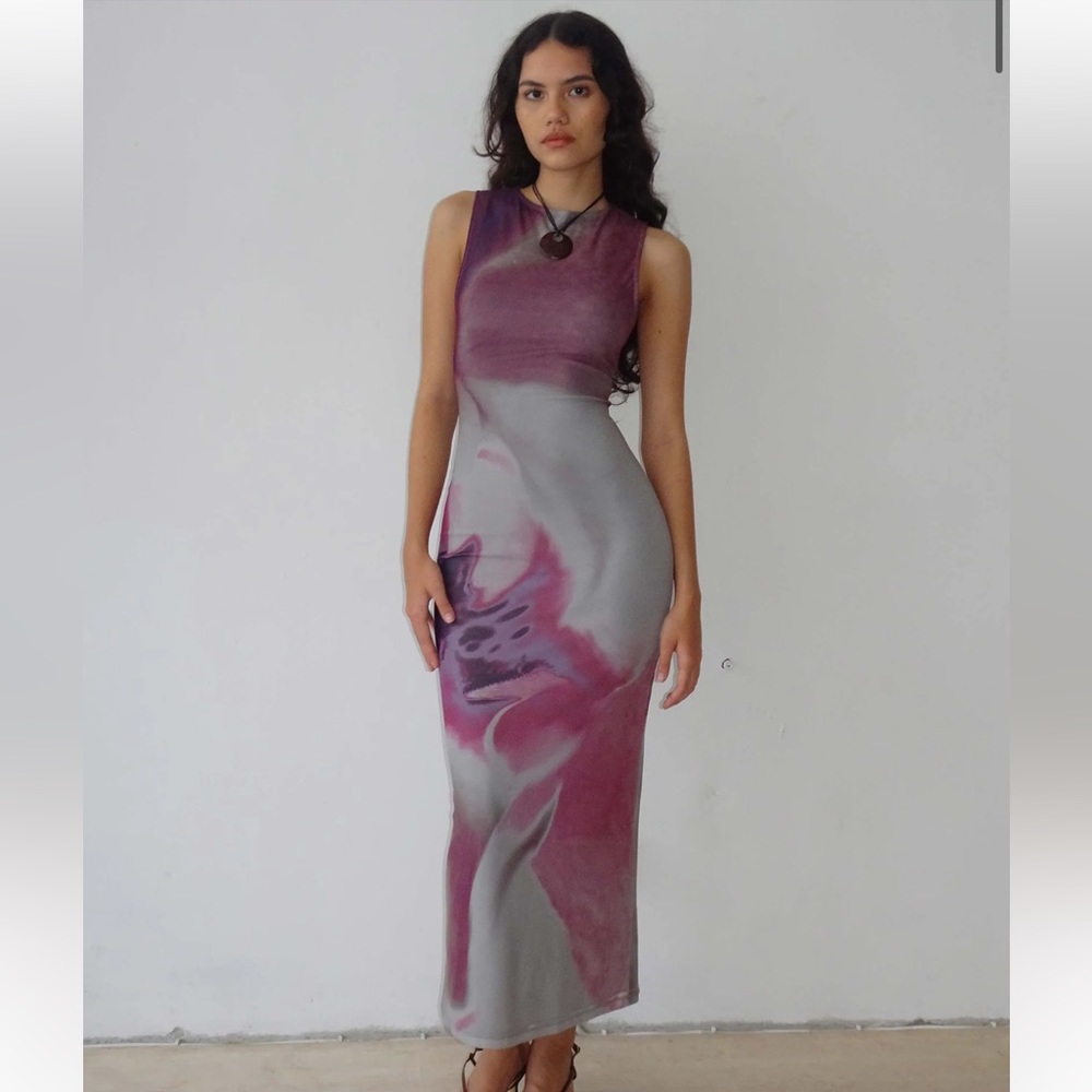 Motel Rocks FAYOLA PRINTED MAXI DRESS IN PINK ANATOMY OF NATURE